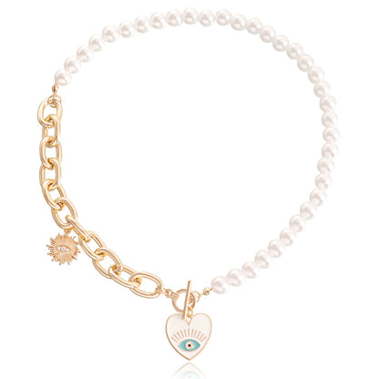 Jewelry imitation pearl love devil's eye necklace female ins niche design explosion