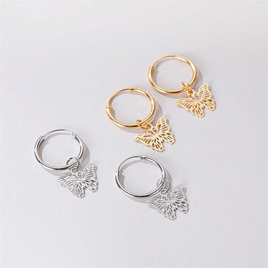 Earrings Frosty Simple Sweet Butterfly Earrings Female French Temperament Hollow Insect Earrings