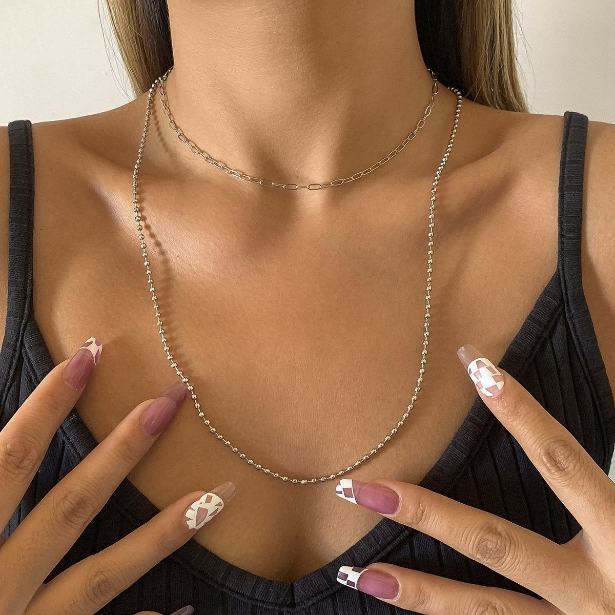 Jewelry Hip Hop Punk Geometric Metal Chain Necklace Retro Trend Ball Chain Clavicle Necklace