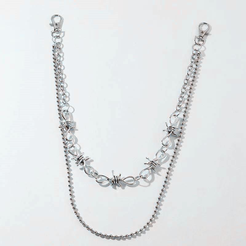 Guochao hip-hop tide brand prickly thorns pants chain ins men and women waist chain rock performance accessories personality ring pants chain