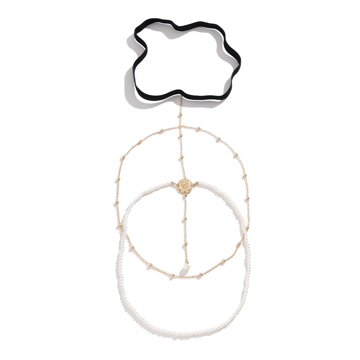 Jewelry Sexy Hollow Faceplate Elastic Thigh Chain Creative Beach Imitation Pearl Bead Body Chain