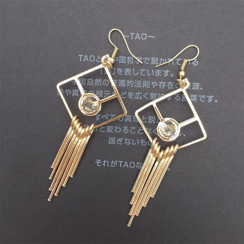Rhombus Quadrilateral Tassel Earrings Clip Drill Earrings Ethnic Earrings Popular Jewelry Indian Shrimp