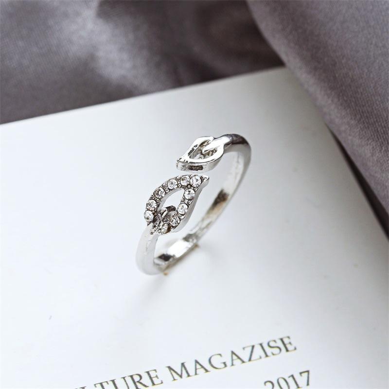 Jewelry fashion flash diamond love ring leaf rhinestone peach heart adjustable joint ring