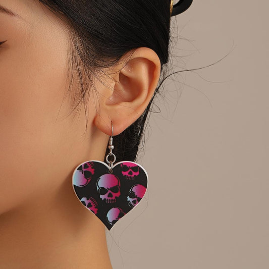 Halloween series earrings dark skull heart-shaped earrings female fashion creative funny spider exaggerated earrings