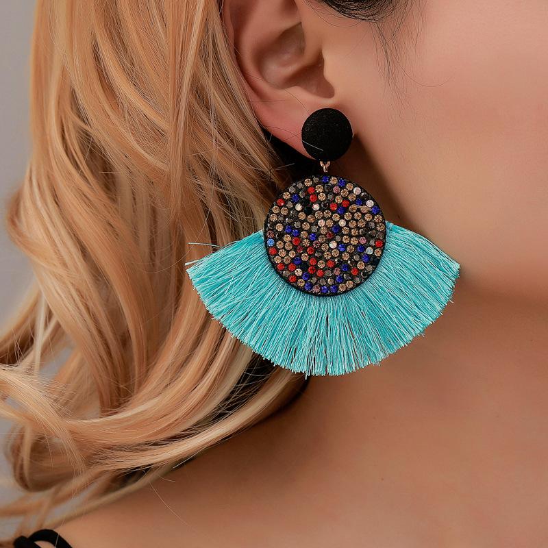 Earrings Fashion Color Diamond Scalloped Tassel Earrings Bohemian Exaggerated Retro Tassel Earrings