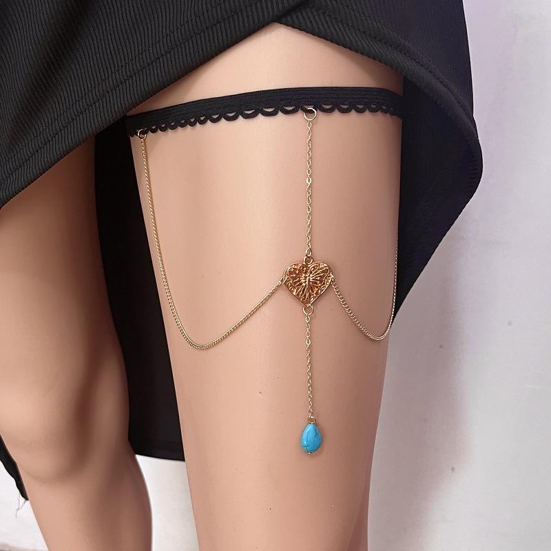 Jewelry Fashion Turquoise Leg Chain Hollow Heart Pendant Turquoise Thigh Chain Beach Body Chain