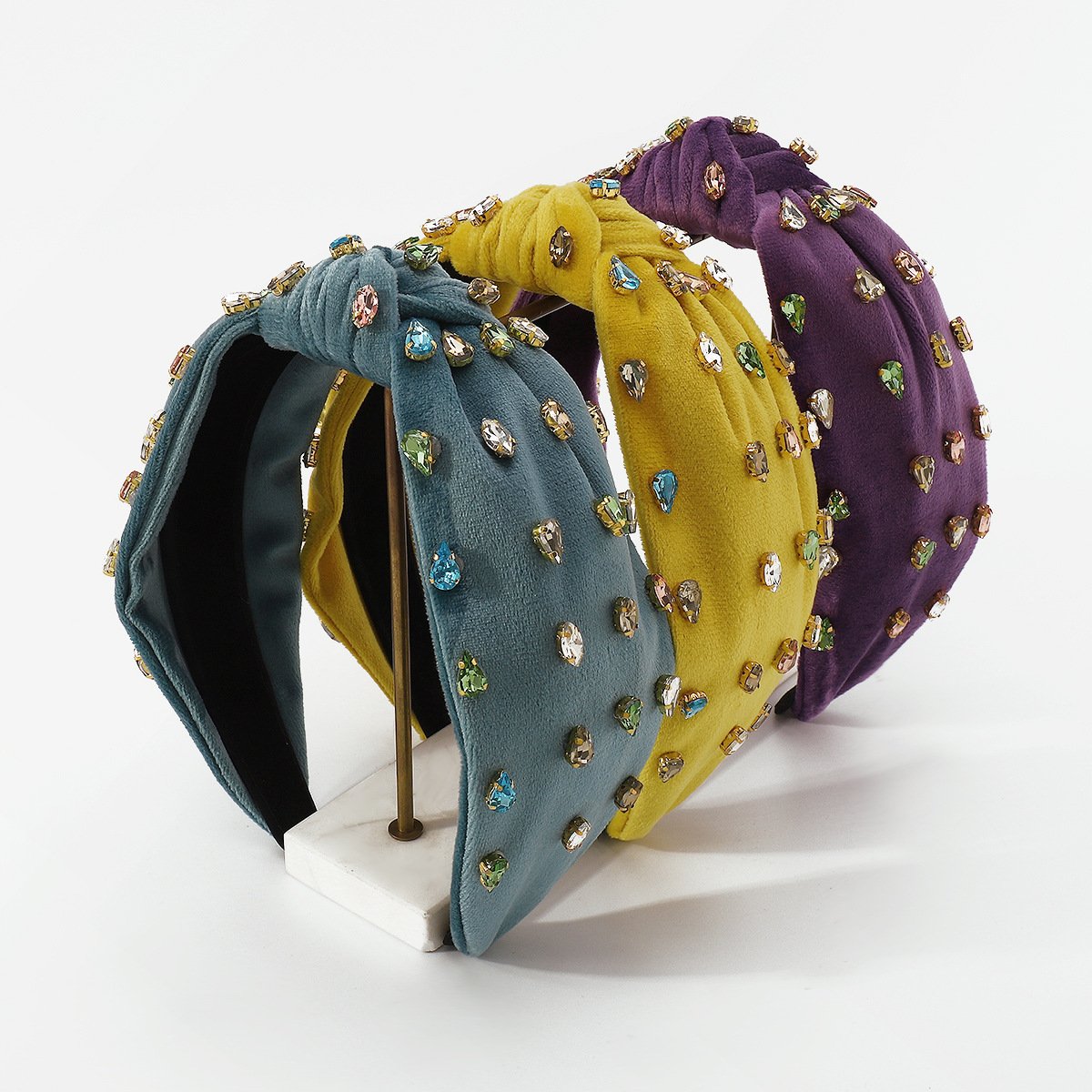 F4689 Jewelry fabric knotted water drop color diamond wide-brimmed headband Mori girl small fresh headband