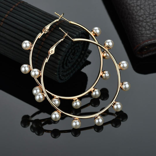 Fashion imitation pearl earrings geometric hoops exaggerated temperament earrings women's creative style