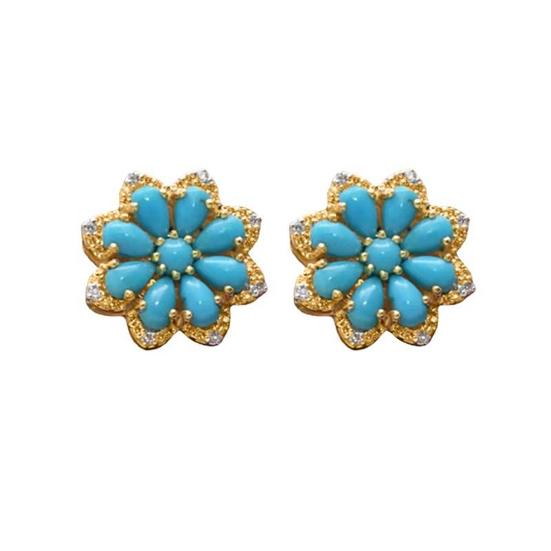 Explosive Bohemia Retro Turquoise Earrings Female Snow Flower Diamond Ancient Silver Earrings Jewelry