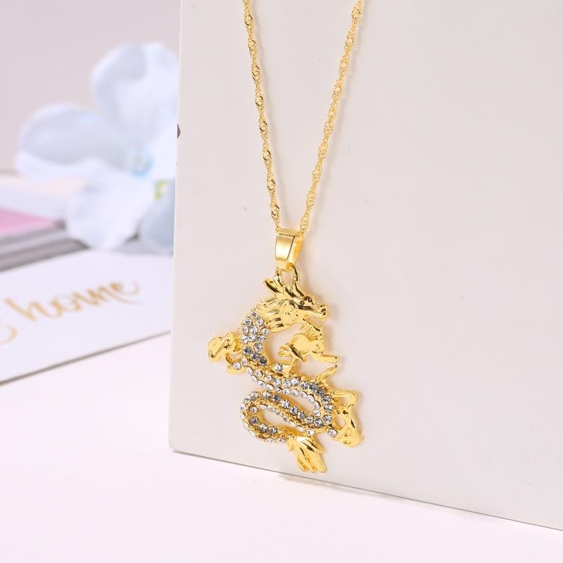 New Year Popular Jewelry Classic Diamond Golden Dragon Pendant Domineering Chinese Dragon Sweater Chain Zodiac Flying Dragon Necklace