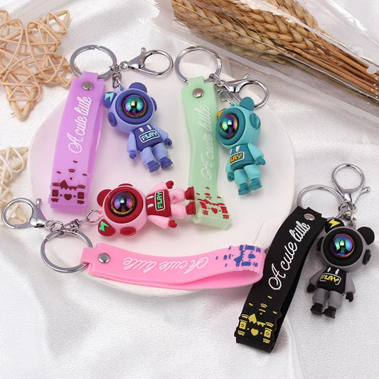 Cute lightning bear key pendant couple bag pendant key chain ins cartoon doll soft pottery key chain