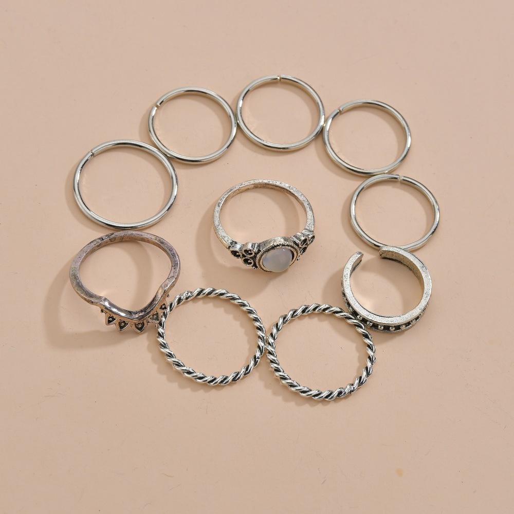 Vintage Alloy Resin Accessories Multi-Piece Ring Ethnic Turquoise Knuckle Rings Women Accessories