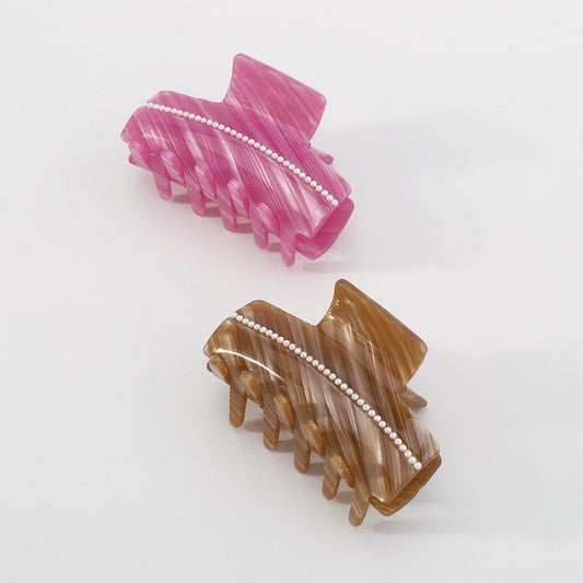 F4395 French retro striped fashion shark hair clip acetate plate imitation pearl light luxury temperament elegant clip
