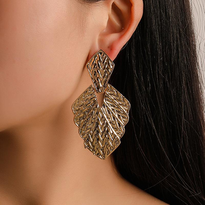 Jewelry Irregular Metal Texture Frosted Leaf Earrings Personalized Wheat Ear Pattern Earrings
