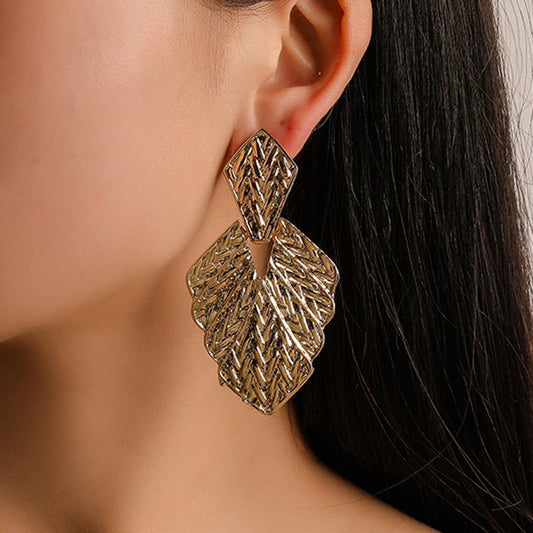 Jewelry Irregular Metal Texture Frosted Leaf Earrings Personalized Wheat Ear Pattern Earrings