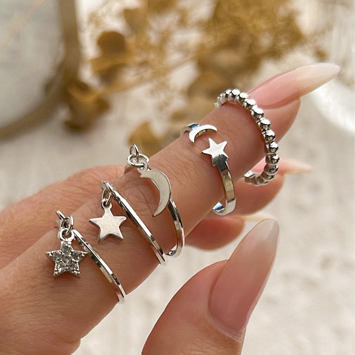 Jewelry Mix and Match Xingyue Ring Set Female Personality Micro-inlaid Butterfly Geometric Ring Jewelry