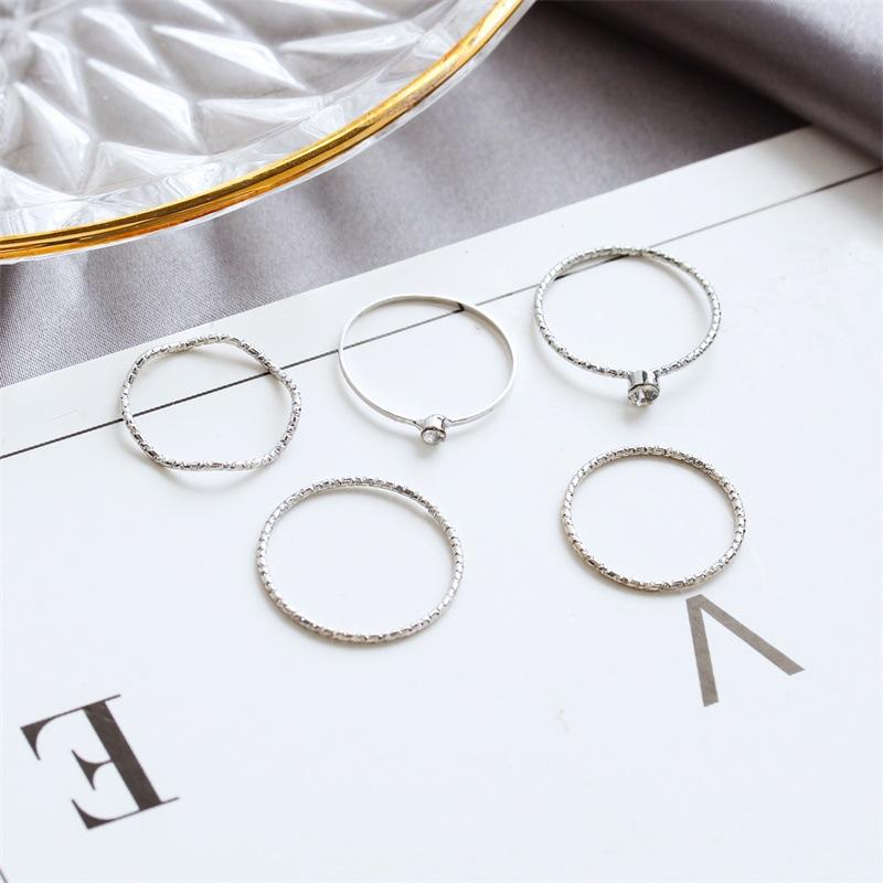 Diamond-studded wavy brushed five-piece ring personality set finger ring index finger joint tail ring