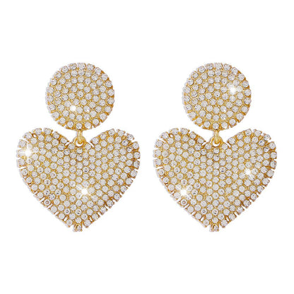E129 Exaggerated night earrings full of diamonds love personality geometric earrings retro temperament light luxury earrings