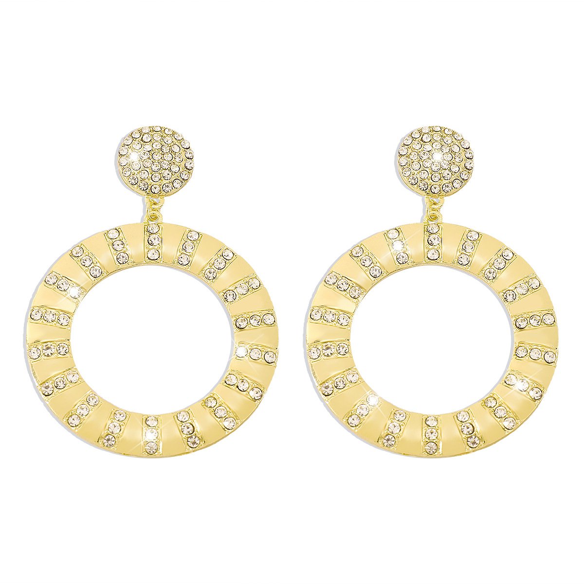 E1818 Retro Circle Exaggerated Earrings Rhinestone Temperament Hollow Earrings Simple Geometric Metal Earrings