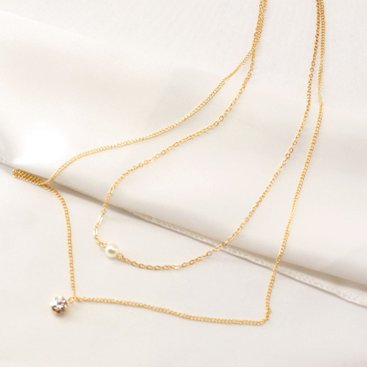 Jewelry Street Shot Imitation Pearl Rhinestone Layered Clavicle Chain Pendant Necklace Women's Necklace