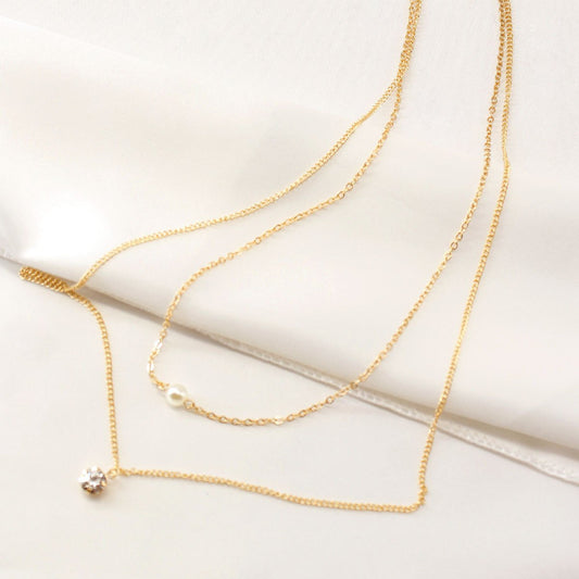 Jewelry Street Shot Imitation Pearl Rhinestone Layered Clavicle Chain Pendant Necklace Women's Necklace
