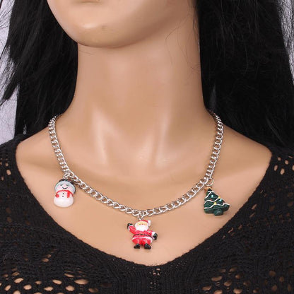 Autumn Winter Christmas Ornament Resin Santa Claus Series Pendant Necklace Sweater Chain