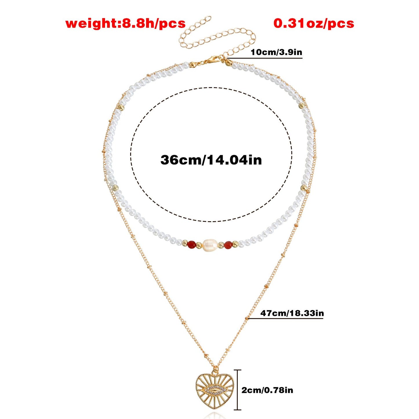 Jewelry fashion double-layer beaded imitation pearl necklace female hollow heart devil's eye pendant necklace