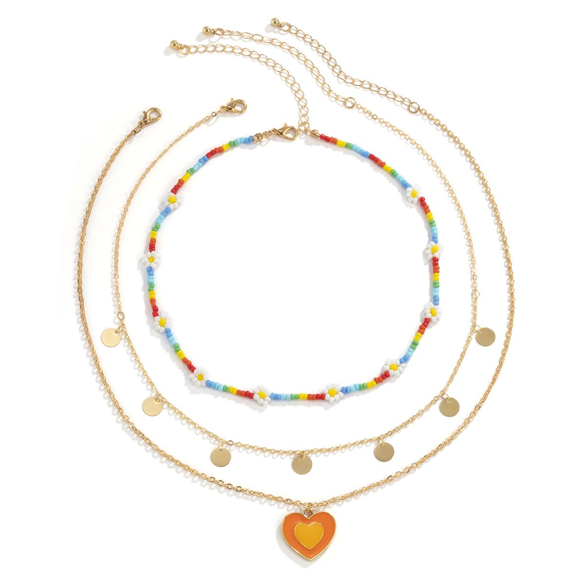 Holiday Stacked Daisy Flower Rice Bead Necklace Female Sequin Tassel Sweet Cool Drip Nectarine Heart Necklace