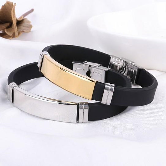 Men's Glossy Silicone Stainless Steel Bracelet Fashion Fashion Can Do LOGO Titanium Steel Bracelet