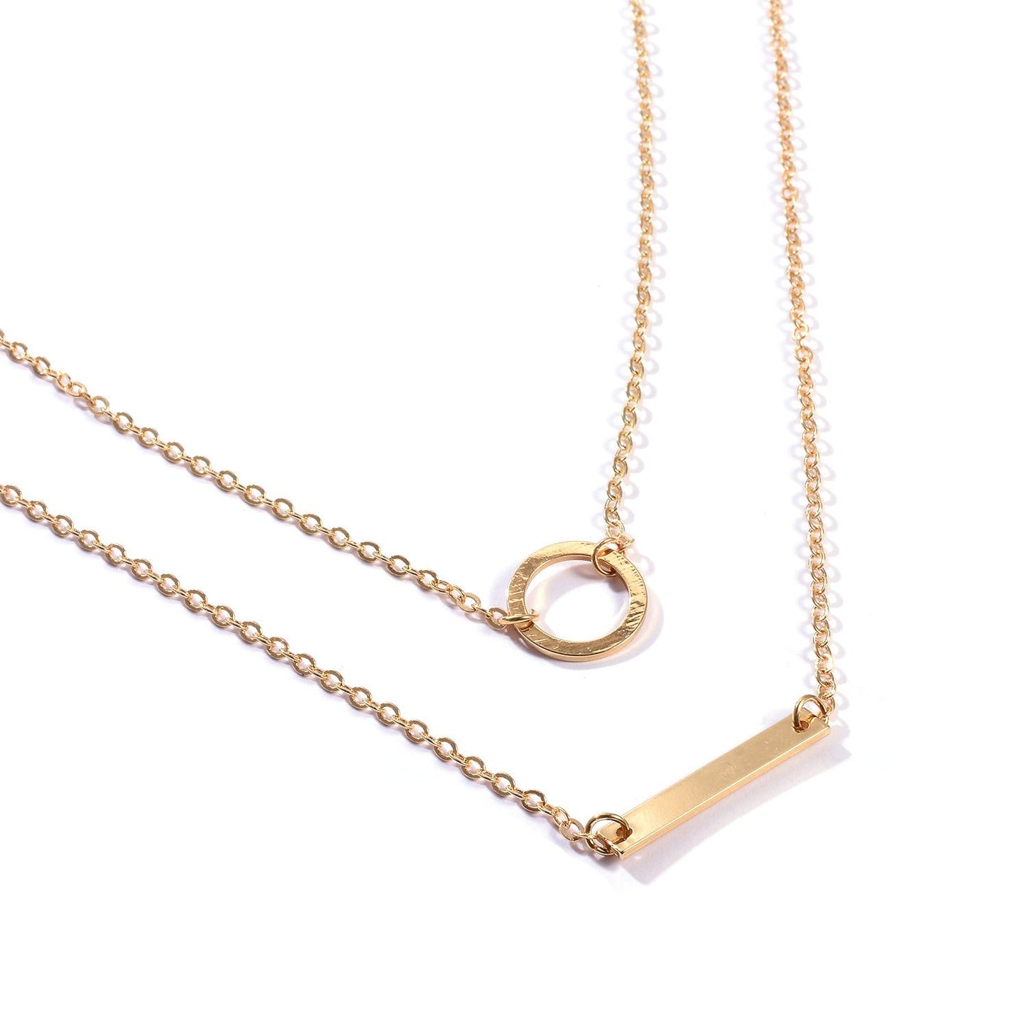 Popular Necklace Ring One Word Metal Rod Circle Necklace Female Thin Chain Clavicle Chain