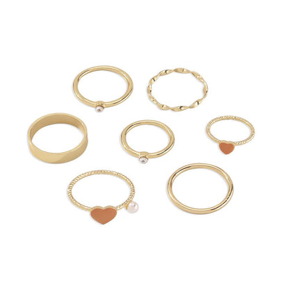 R652 ring alloy drop oil love temperament simple imitation pearl geometric ring set
