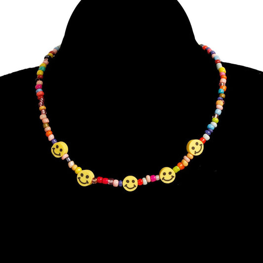 Jewelry hand-threaded rice beads smiley face necklace ladies fashion trend short necklace clavicle chain