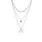 Fashion Retro Alloy Moon Black Bezel Diamond Pendant Necklace Multilayer Chain Clavicle Chain Jewelry