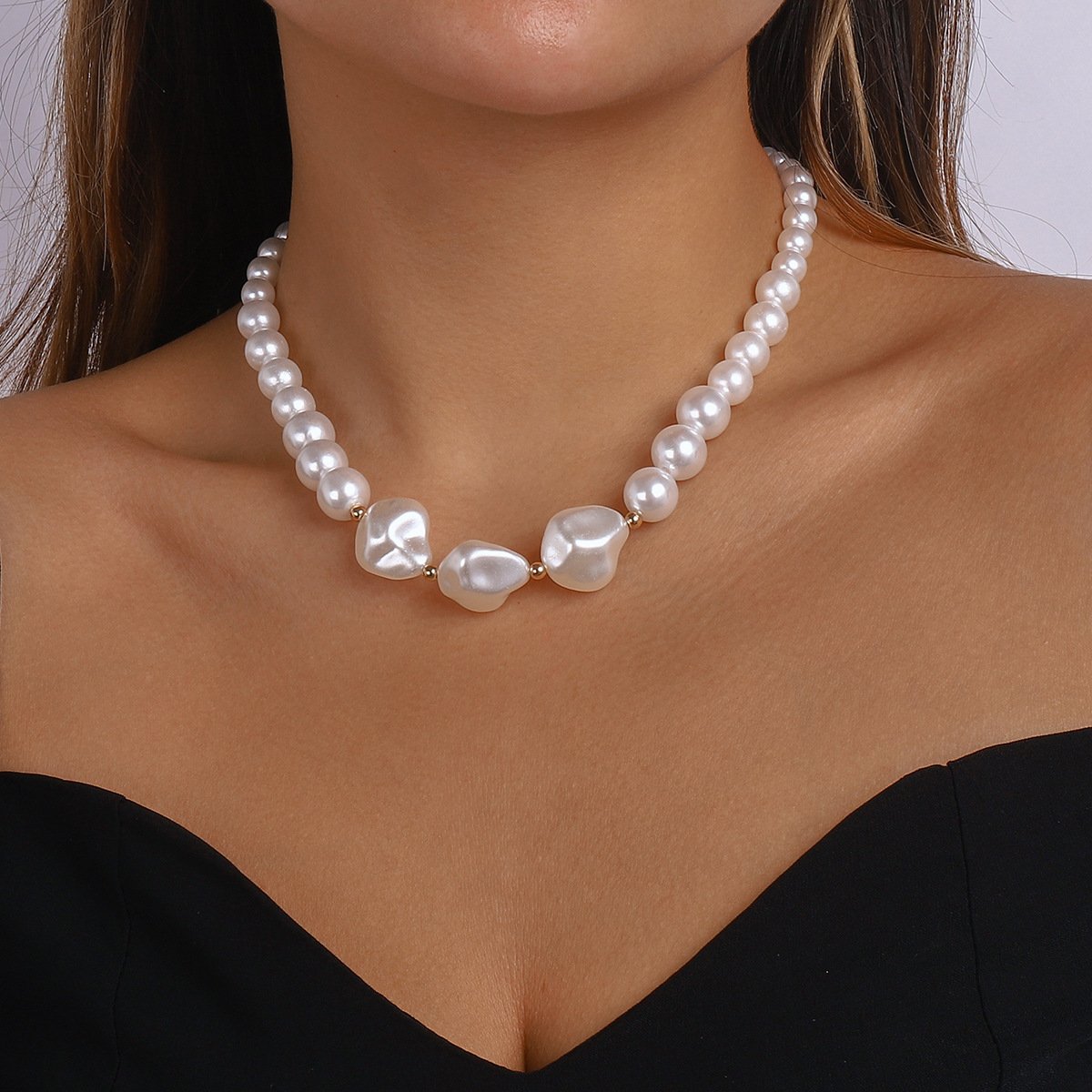 N1266 Irregular Pearl Necklace French Style Light Luxury Fragrance Necklace Atmospheric Short Clavicle Necklace