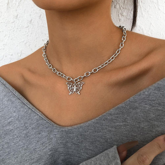 N9521 Simple Chain Necklace Creative Hollow Butterfly Fashion Necklace Exaggerated Punk Hip Hop Necklace