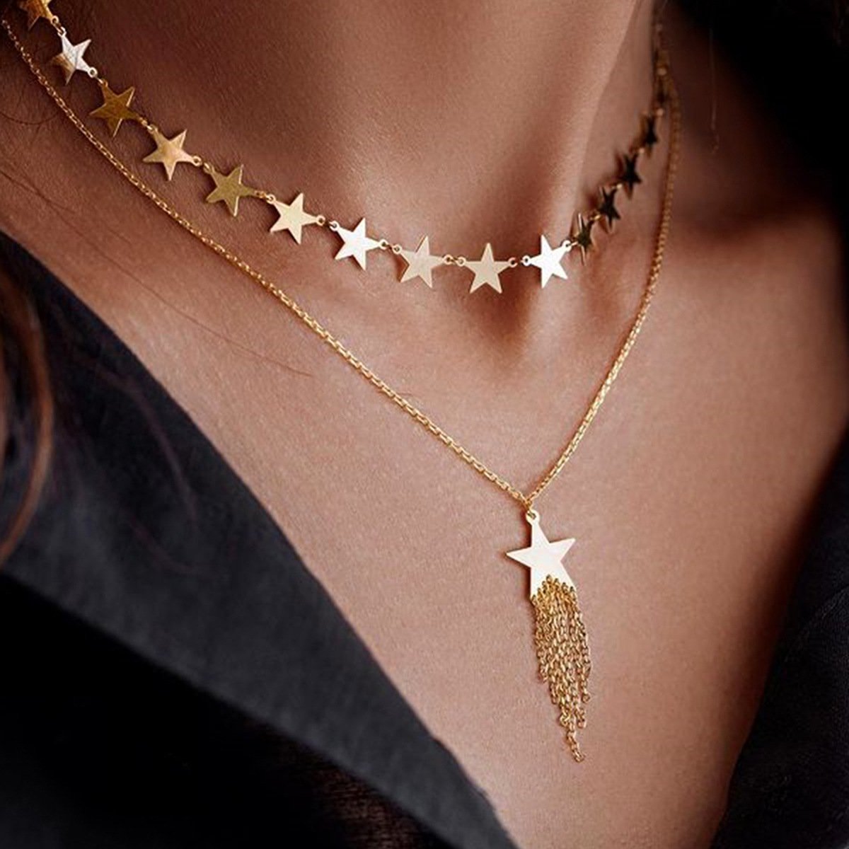 Jewelry Hip Hop Trend Star Pendant Clavicle Necklace Niche Versatile Tassel Chain Necklace Female