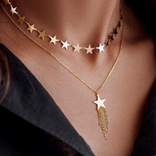 Jewelry Hip Hop Trend Star Pendant Clavicle Necklace Niche Versatile Tassel Chain Necklace Female
