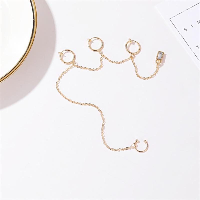 Fashionable multi-layer chain tassel ear clip personality long zircon earrings street style single ear bone clip for men and women