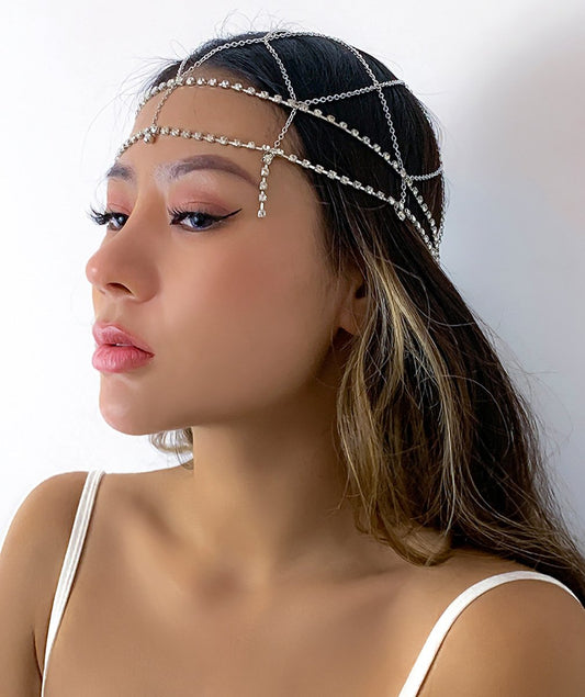 Ornament Mori Mesh Cross Headdress Female Bohemia Stitching Claw Chain Diamond Tassel Hair Accessories