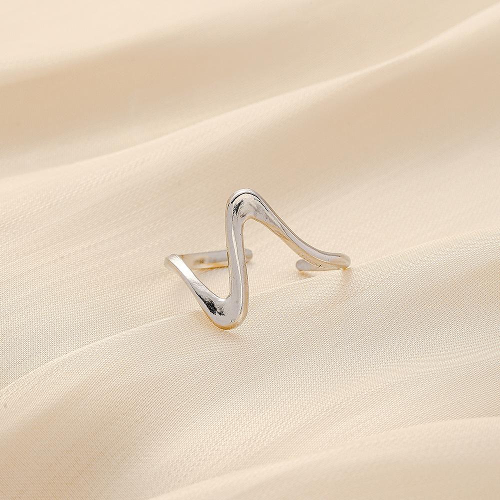 Frosty Stainless Steel Open Wave ECG Adjustable Ring Simple Fashion Irregular Ladies Ring