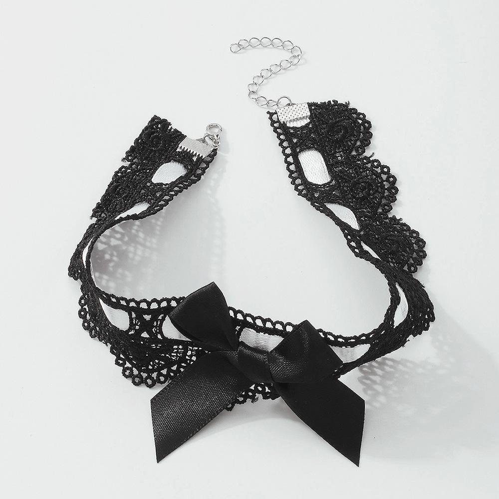 N9635 Fashion Temperament Short Necklace Lace Bow Simple Necklace Neck Fabric Creative Necklace