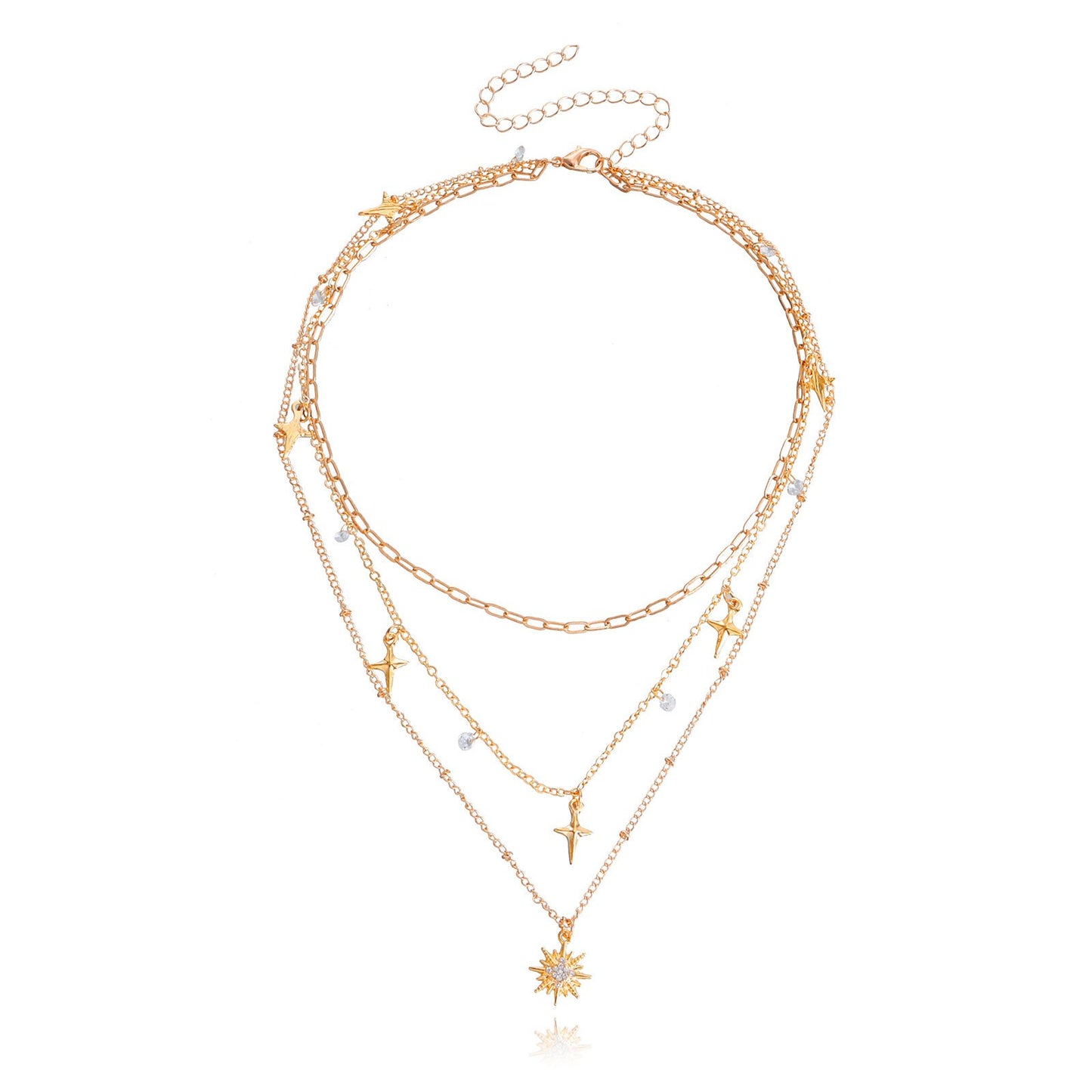 Accessories punk light luxury diamond-studded octagonal necklace niche design cross star pendant necklace