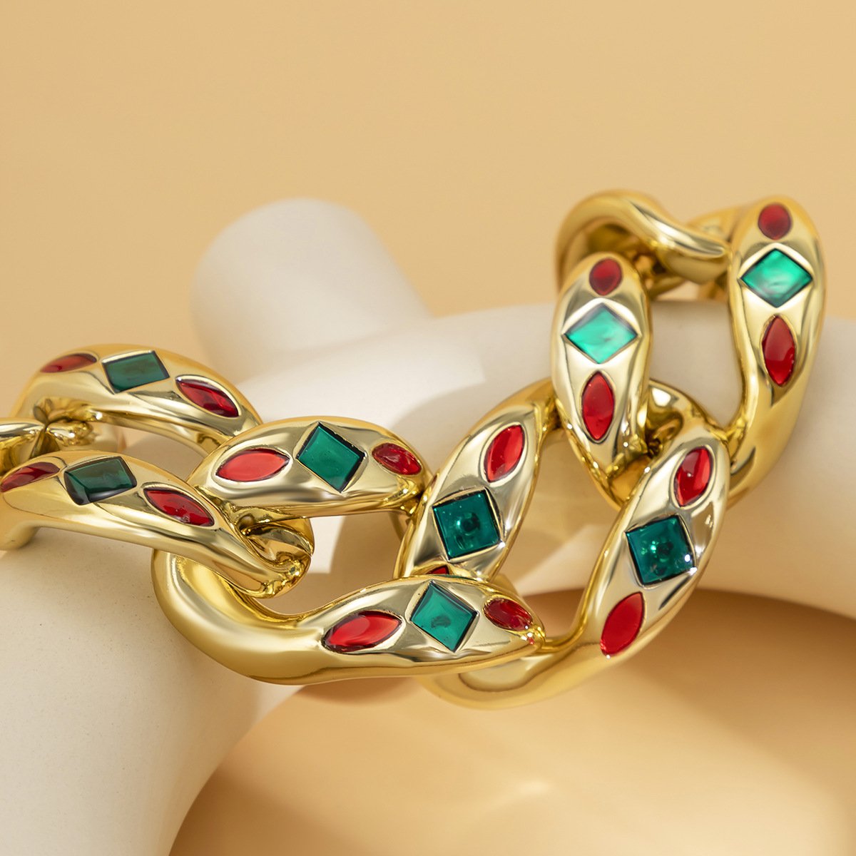 Jewelry punk square geometric drop oil pendant personality exaggerated thick chain buckle micro-inlaid necklace