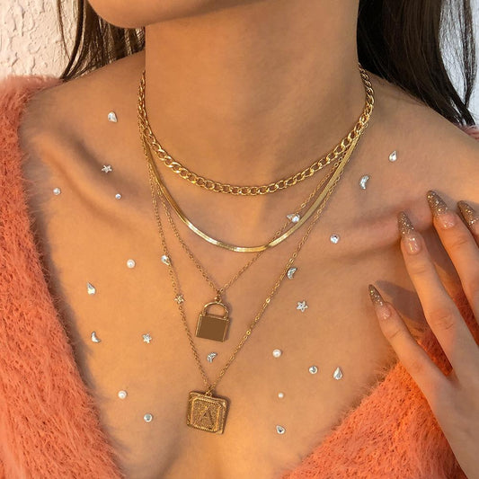 N9476 Exaggerated Letter Pendant Necklace Hip-Hop Punk Geometric Necklace Personalized Multi-layered Necklace