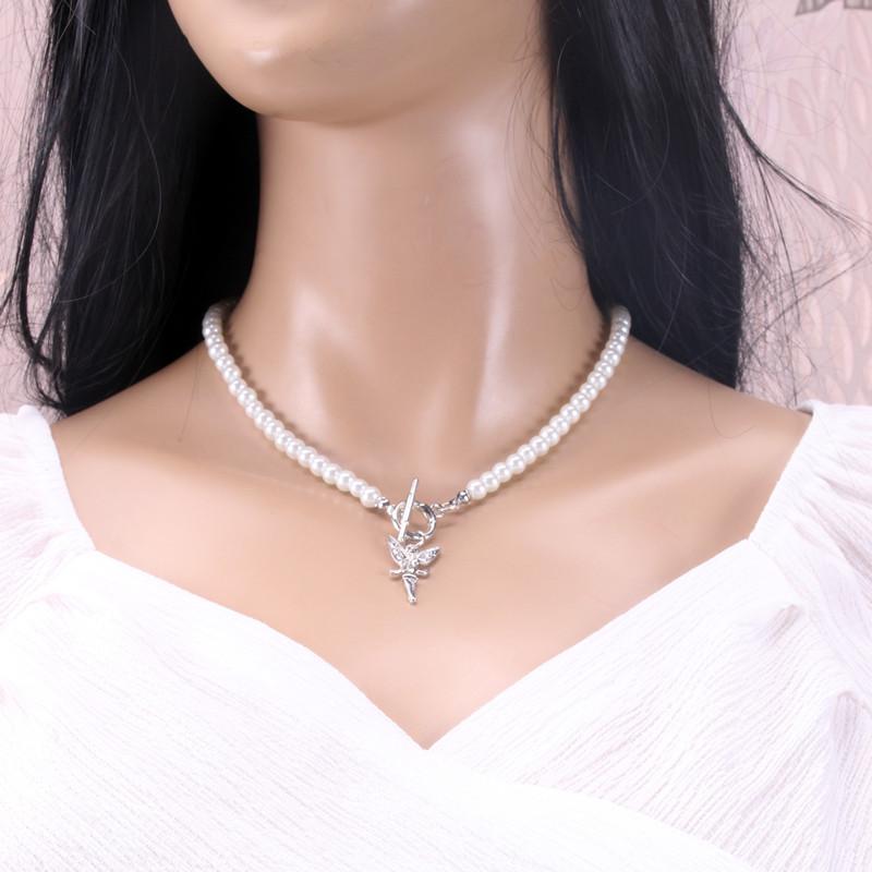 Love black agate OT buckle cold pearl stainless steel necklace light luxury design net red collarbone chain female
