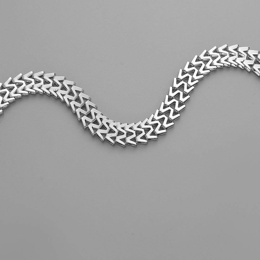Fashion Men's Flat Snake W-shaped Chain Punk Trend Personality Versatile Simple Silver Necklace