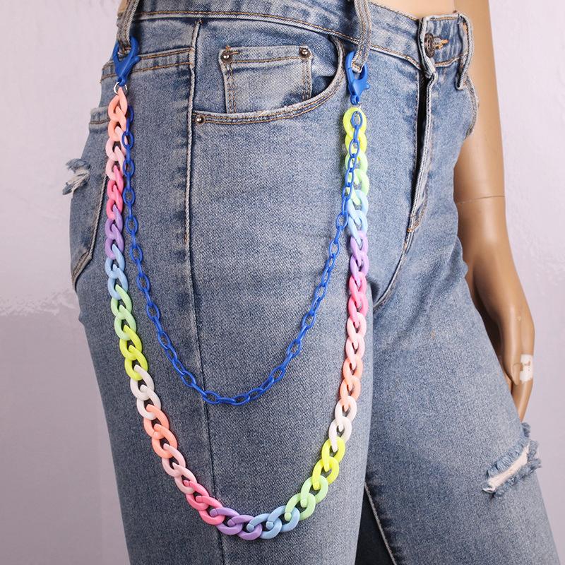 Candy Color Double Layer High Street Retro Colored Resin Ultralight Pant Chain Chain Hanging Chain Street Jeans