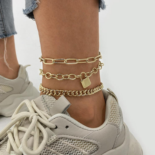 A55 Jewelry Personality Fashion Punk Anklet Geometric Cool Street Shot Hollow Foot Decoration Set