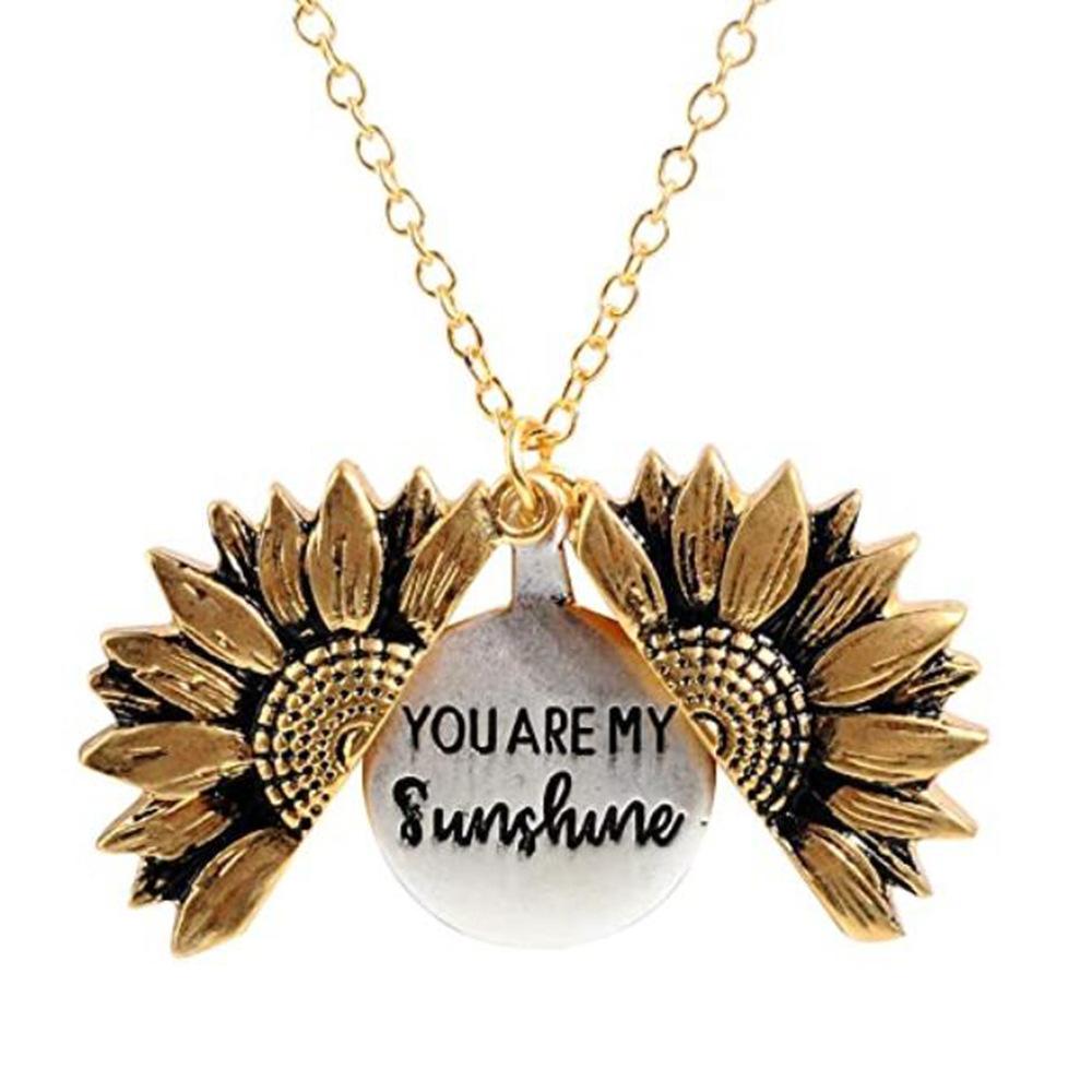 N7353 Retro Creative Necklace Personality Hip Hop Openable Sunflower Pendant Sunflower Jewelry