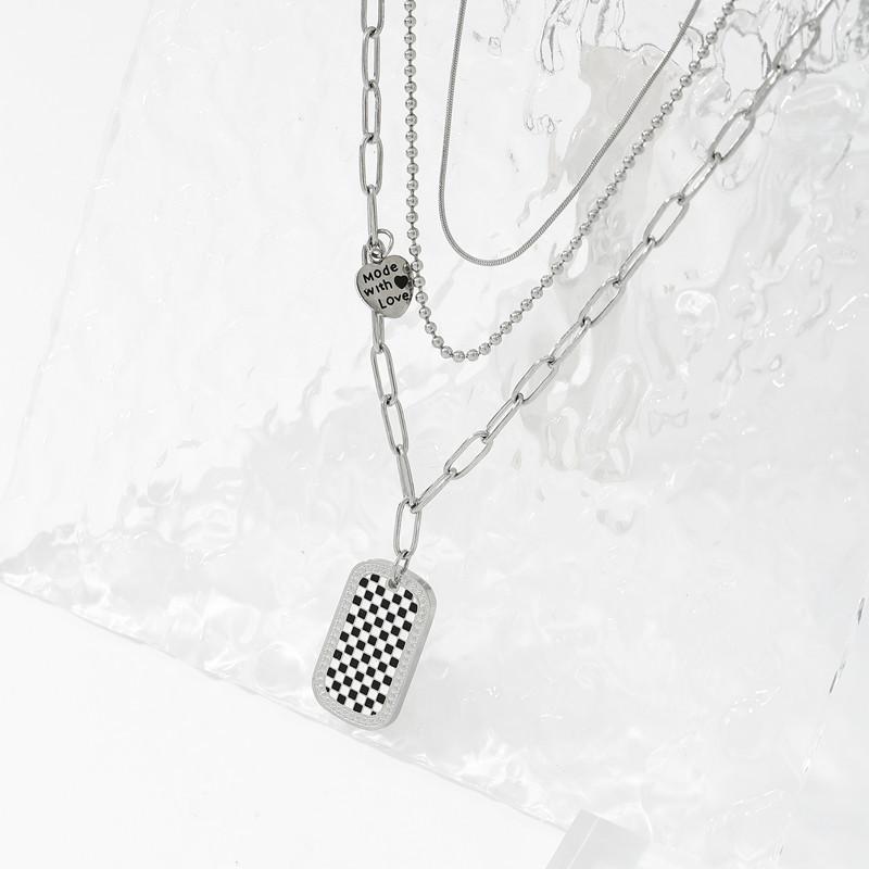 Specially for retro checkerboard necklace stainless steel multi-layer tassel chain ins net red necklace ladies